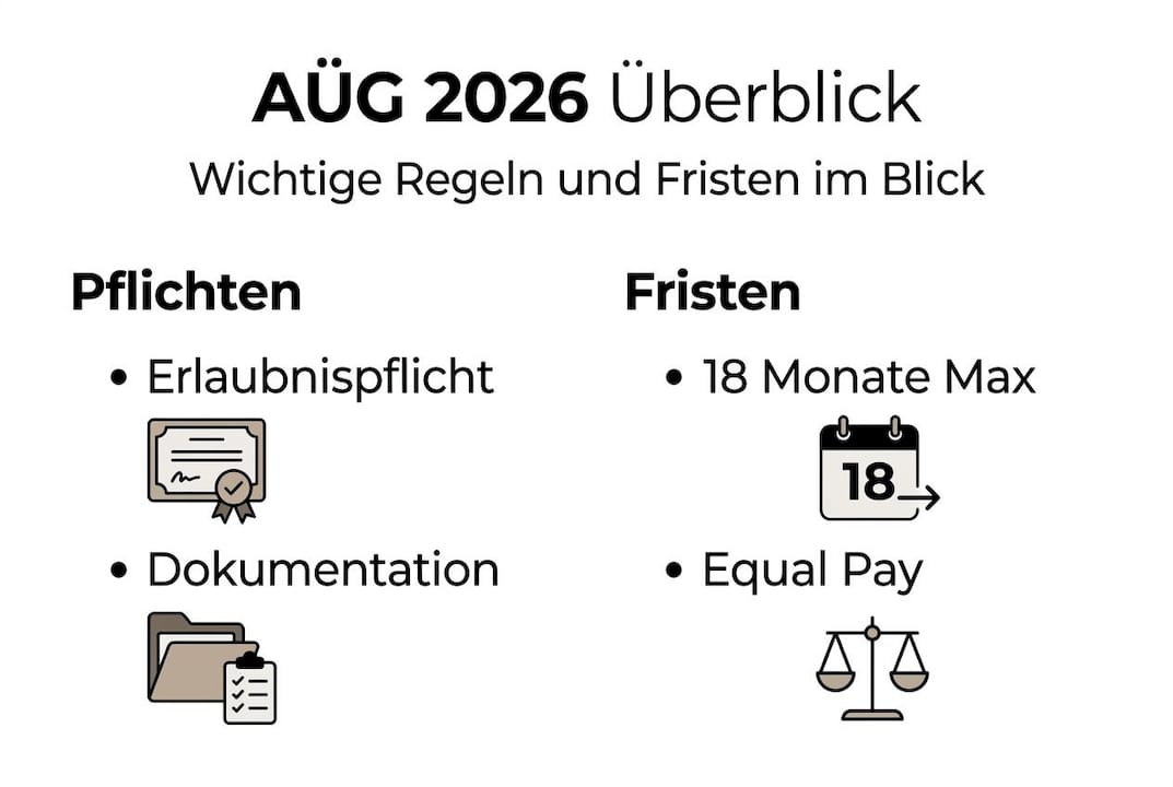 Übersichtsgrafik: Die wichtigsten Regelungen und Fristen nach dem AÜG ab 2026