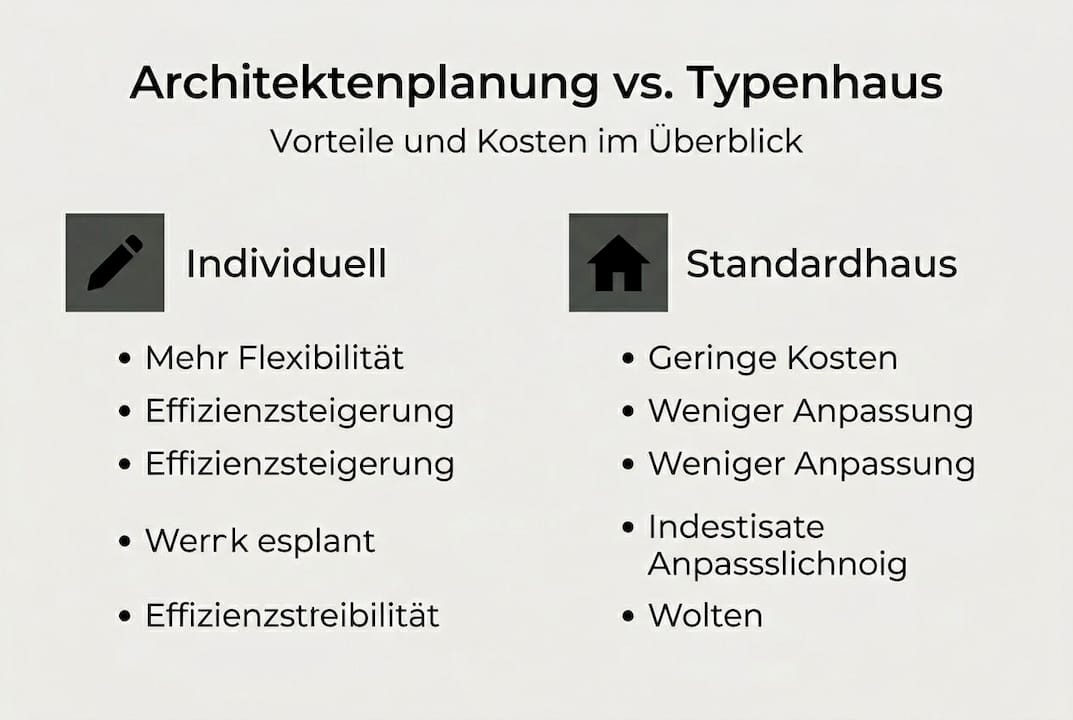 Gegenüberstellung: Individuell geplantes Haus oder Fertighaus – diese Infografik zeigt die Unterschiede auf einen Blick.