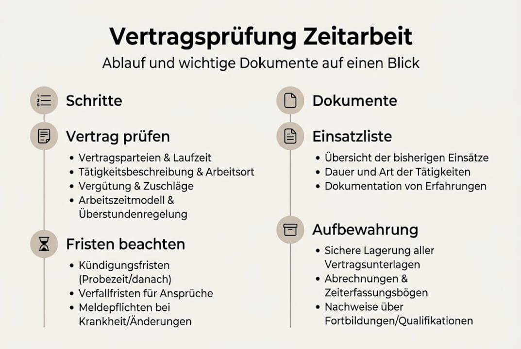 Übersicht: Wichtige Schritte zur Überprüfung und Dokumentation von Zeitarbeitsverträgen