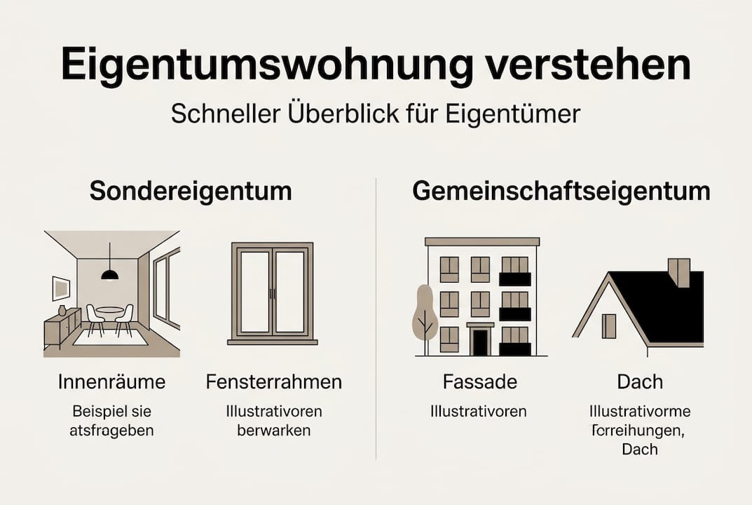 Infografik: Was gehört zum Sondereigentum, was zum Gemeinschaftseigentum bei Eigentumswohnungen?