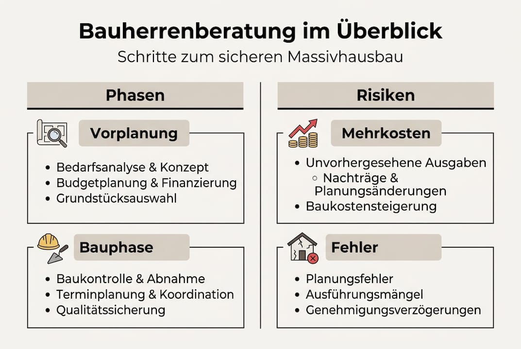 Infografik: Die wichtigsten Phasen und Fallstricke bei der Bauherrenberatung