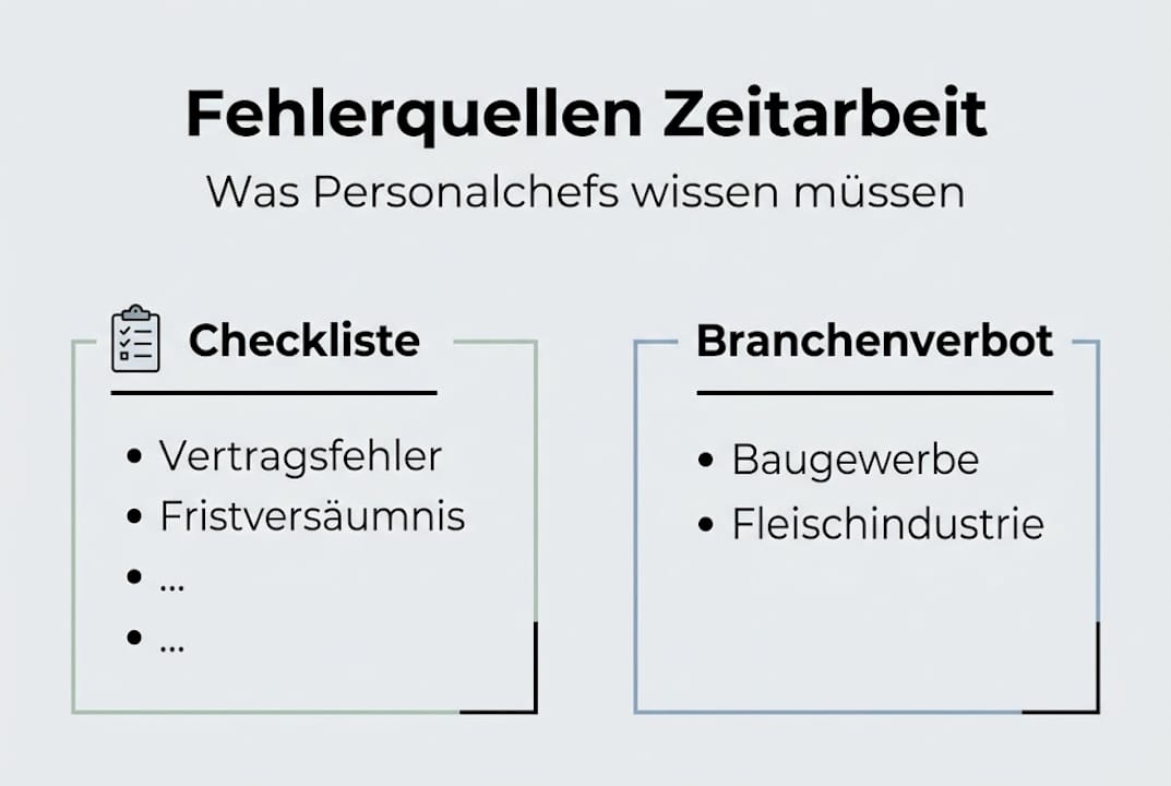 Diese Infografik zeigt typische Stolpersteine in der Zeitarbeit auf.