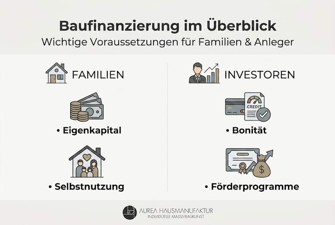 Diese Infografik gibt einen Überblick über die wichtigsten Voraussetzungen für eine Baufinanzierung.