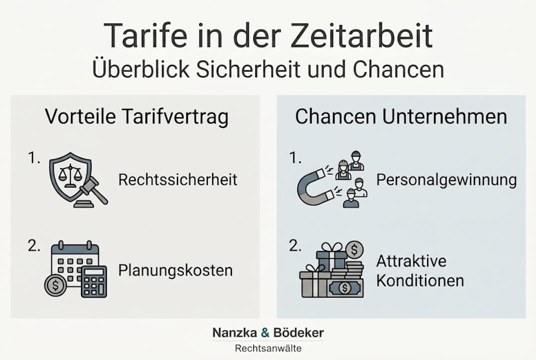 Grafik: Tarifbindung und Vorteile der Zeitarbeit auf einen Blick