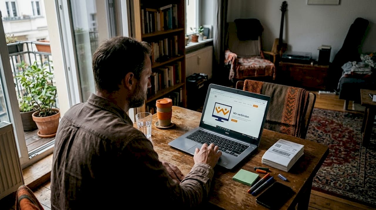 Unternehmer arbeitet von zu Hause aus und setzt dabei auf KI-Tools, um sein Business effizienter zu gestalten.