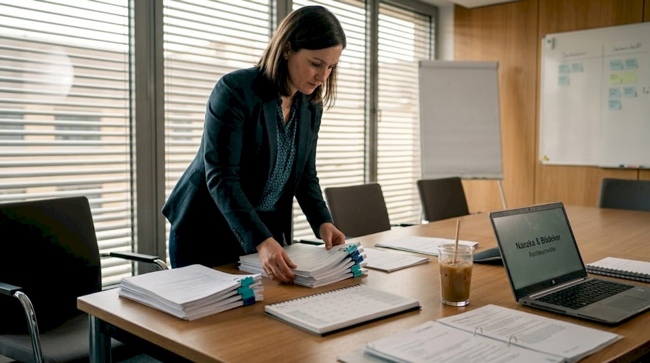 Eine Personalreferentin bringt Ordnung in die Vertragsunterlagen.