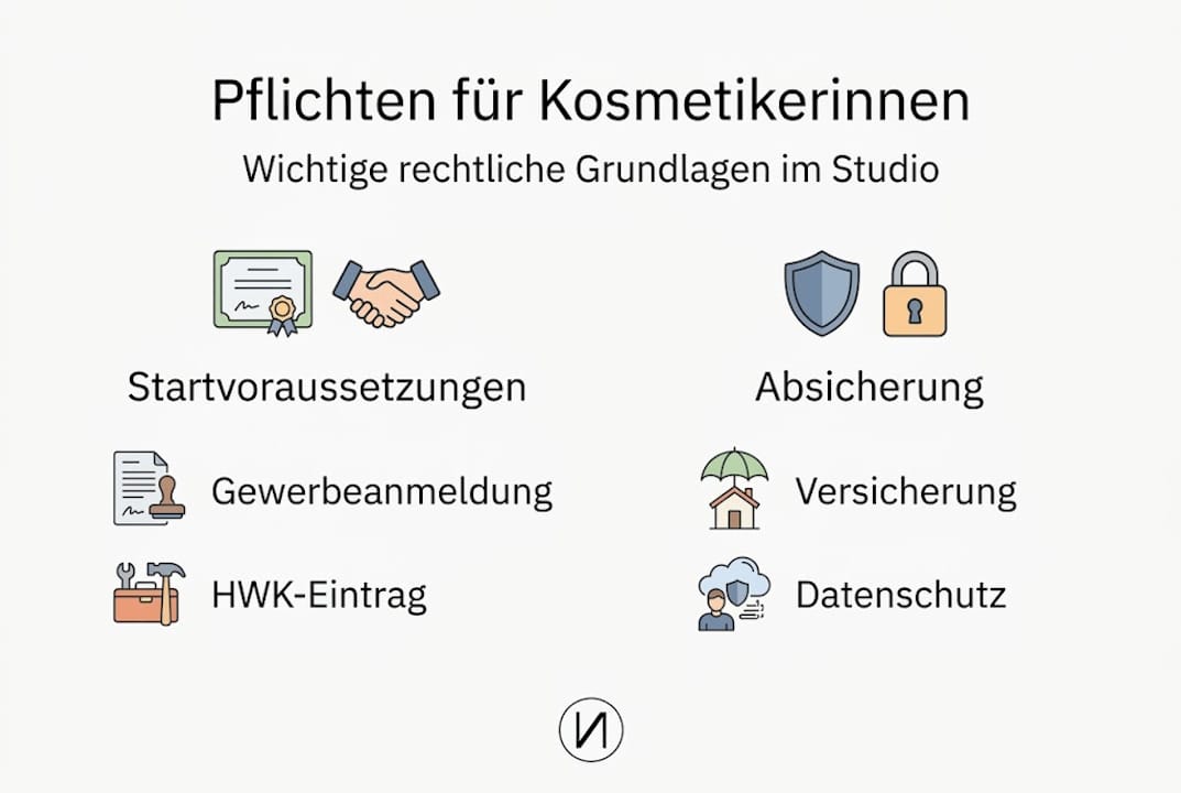 Infografik: Wichtige rechtliche Anforderungen für Kosmetikerinnen auf einen Blick