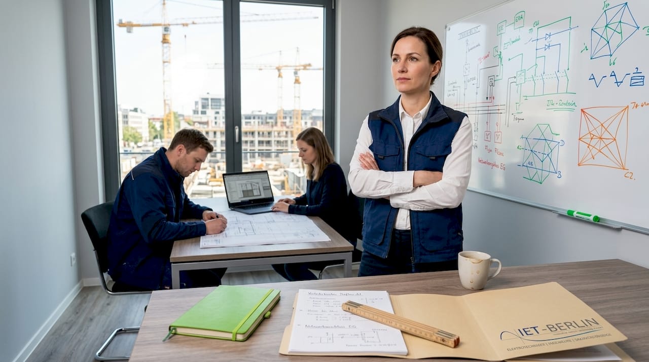 Die Bauleiterin gibt Einblicke in die Koordination der Elektroarbeiten.