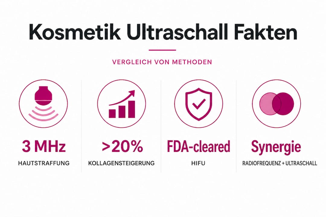 Übersichtliche Infografik: Zahlen und Fakten zu Ultraschall-Anwendungen in der Kosmetikbranche