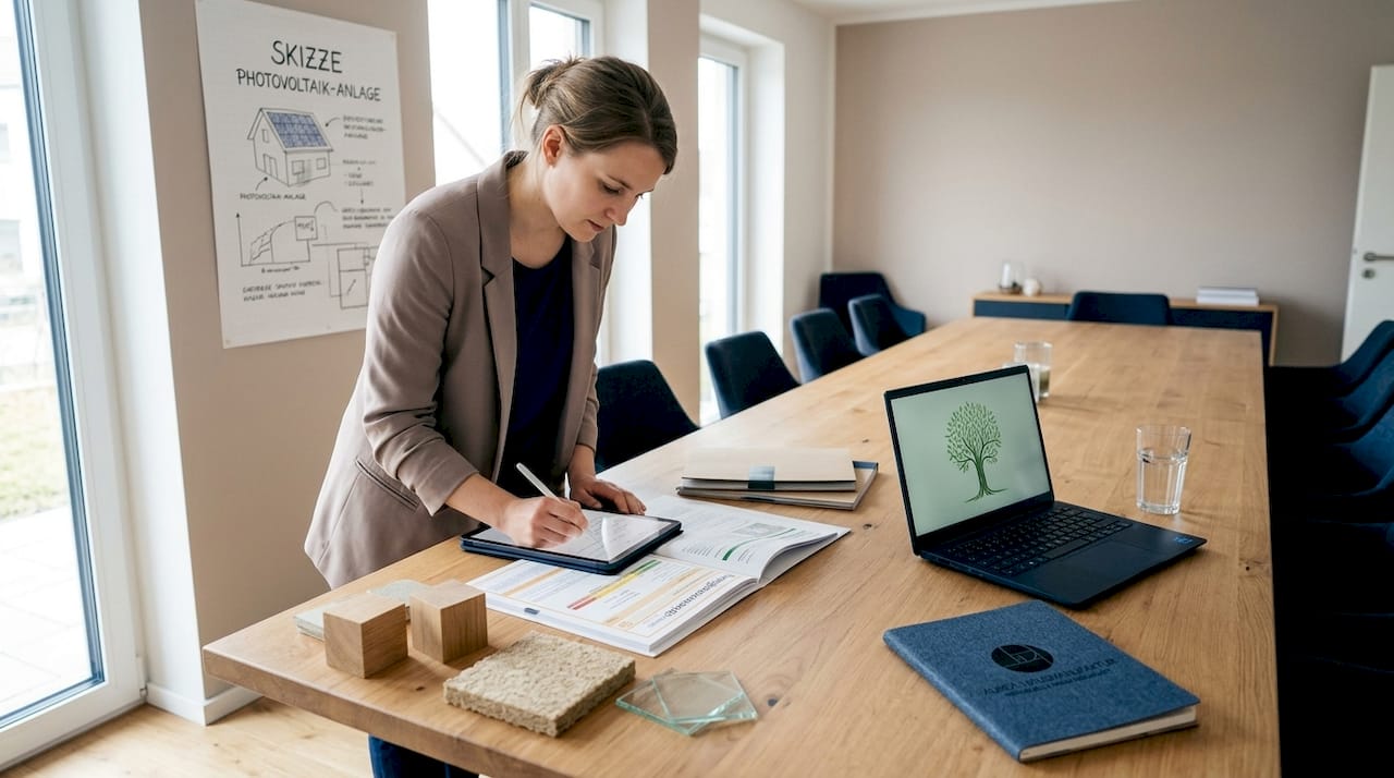 Eine Architektin setzt sich intensiv mit nachhaltigen Bauweisen auseinander.