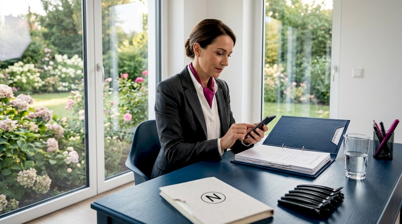 Die Inhaberin checkt auf ihrem Smartphone die Benachrichtigung für ihren nächsten Termin.