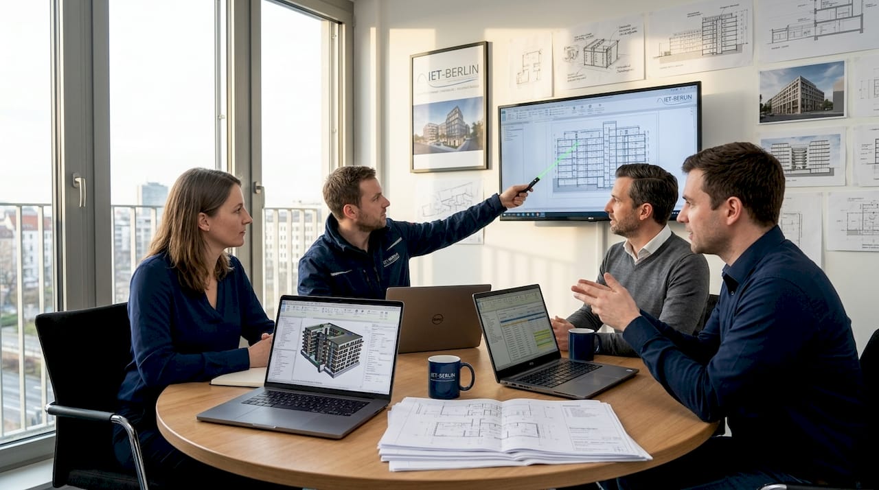 Unser Team treibt die digitale Koordination auf der Baustelle voran.