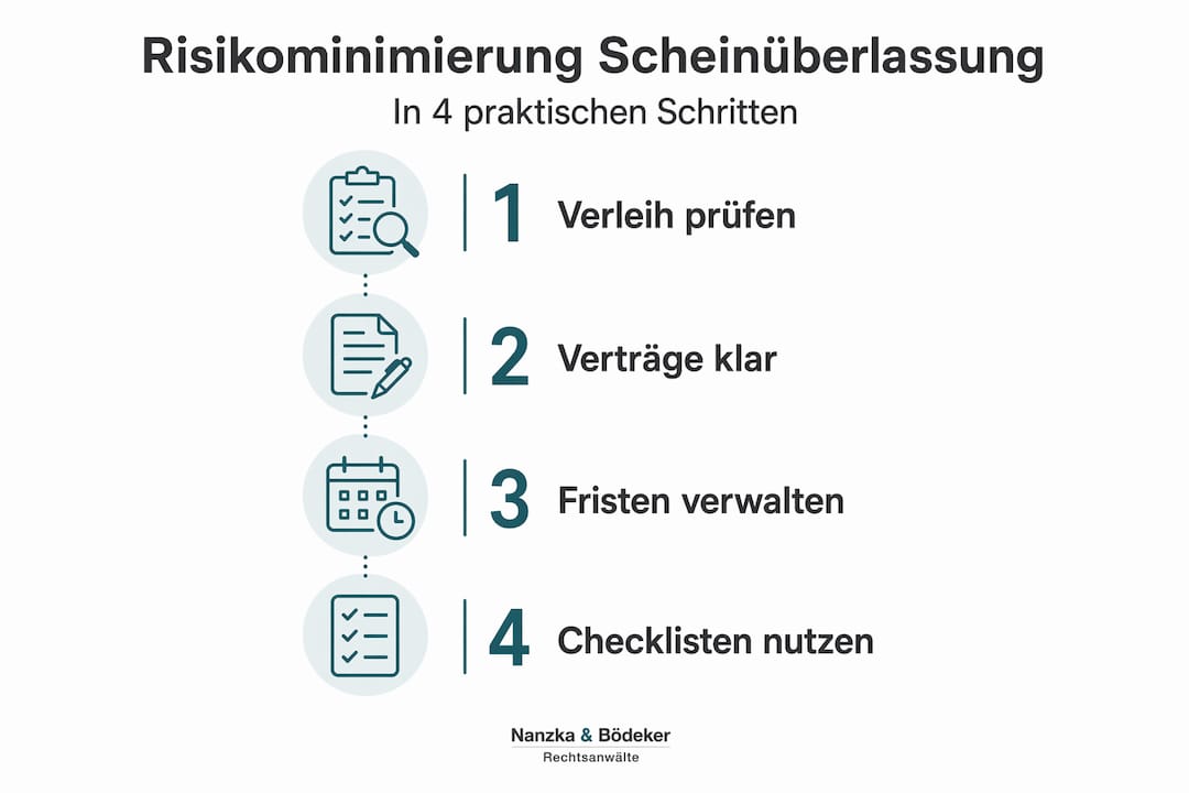 Grafik: Vier bewährte Schritte, um das Risiko einer Scheinüberlassung wirksam zu senken