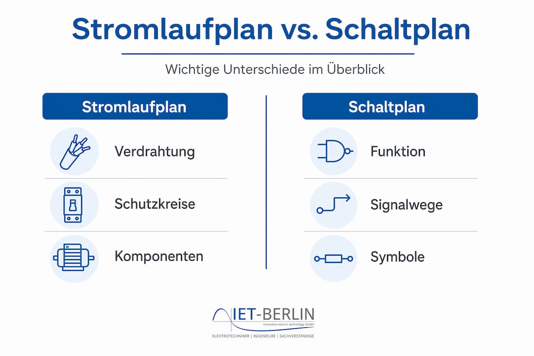 Übersichtsgrafik: Unterschiede und Gemeinsamkeiten von Stromlaufplan und Schaltplan
