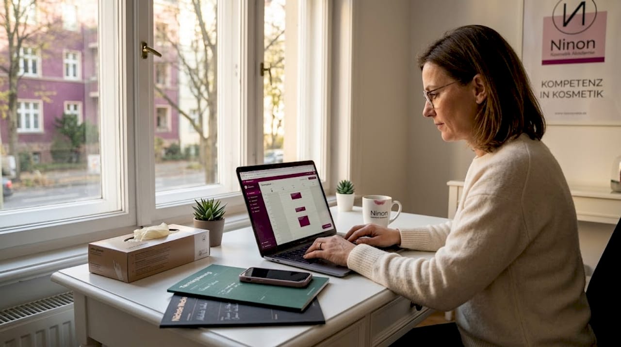 Skills für Medizinische Kosmetik 2 Der Studiobetreiber passt im Büro gerade den Kursplan an.