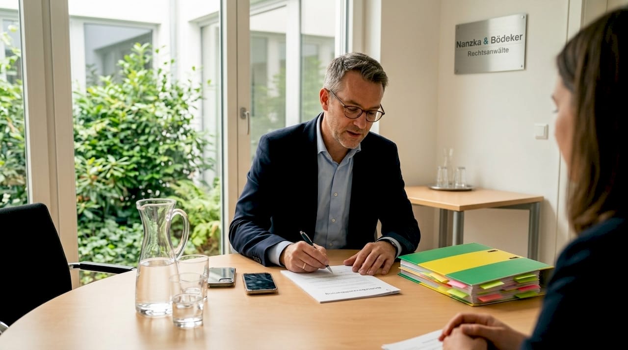 Ein Personalleiter spricht gemeinsam mit seinem Team am Konferenztisch über Risiken im Bereich Compliance.