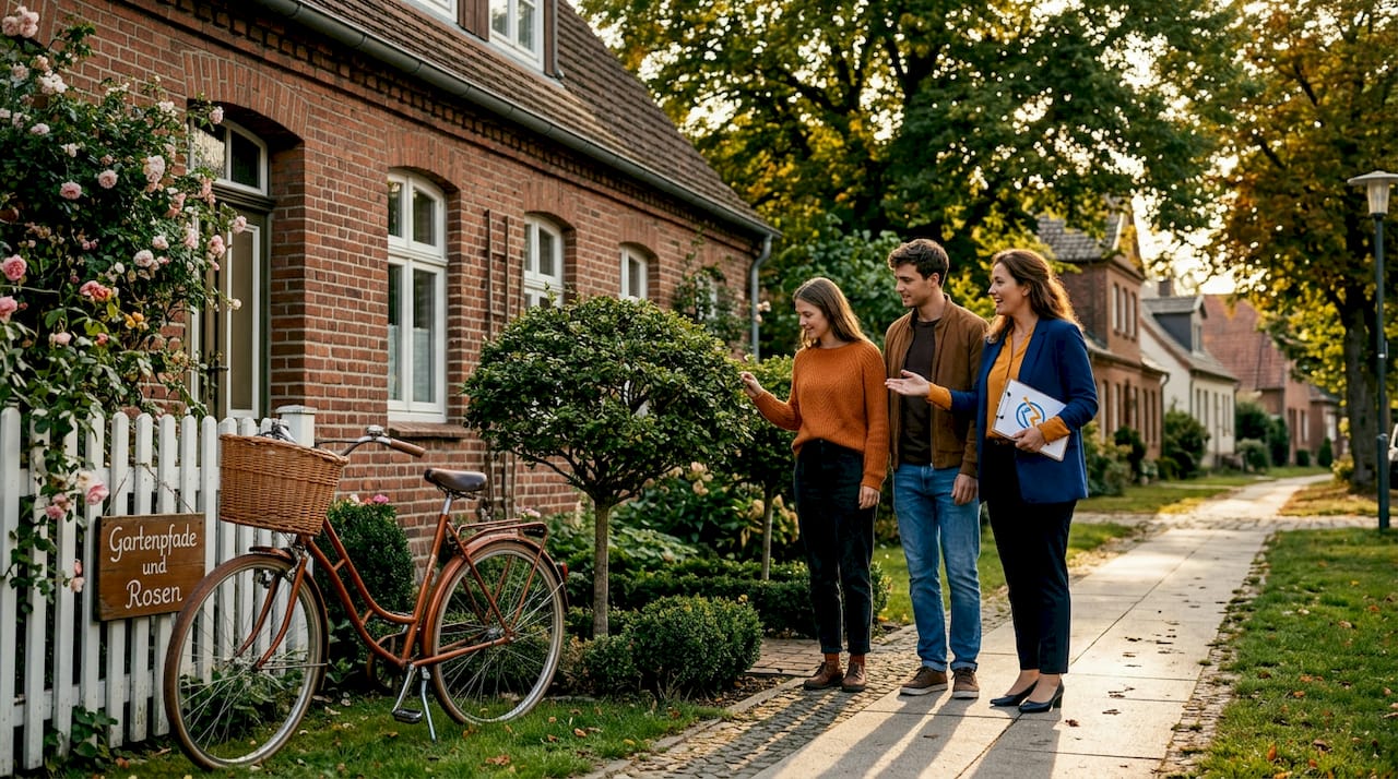 Ein Paar besichtigt ein Wohnhaus in Brandenburg.