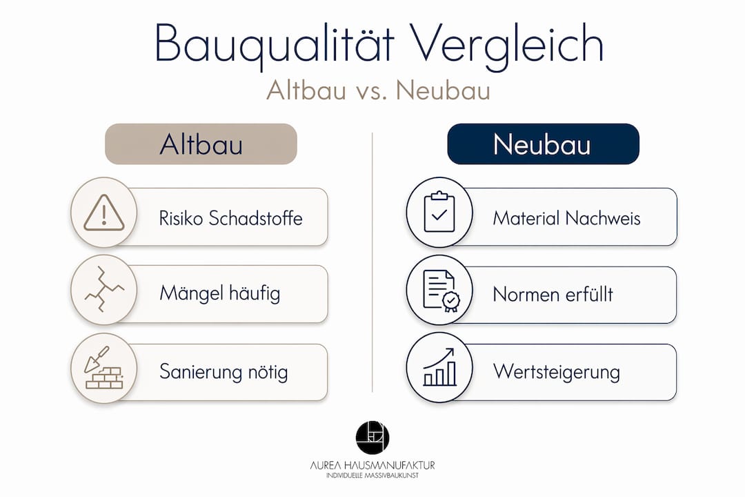 Vergleich: Altbau vs. Neubau – anschaulich dargestellt in einer Infografik