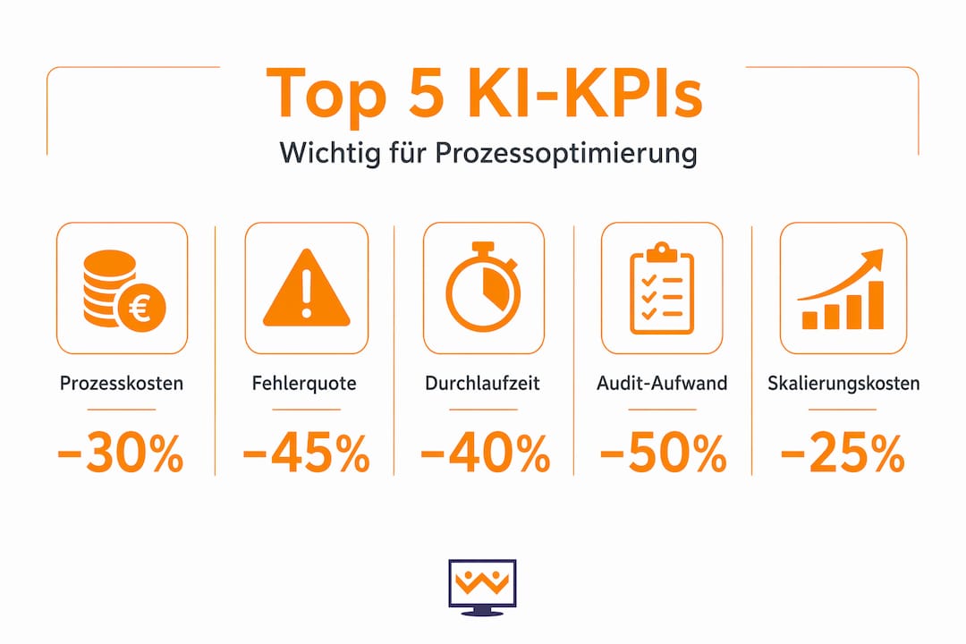 Die Infografik veranschaulicht die wichtigsten Kennzahlen zur Optimierung von Prozessen mithilfe künstlicher Intelligenz.
