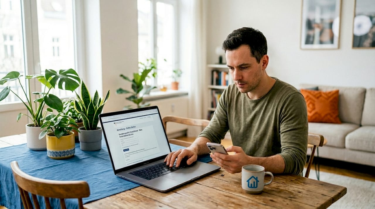 Mann beantragt Grundbuchauszug bequem online