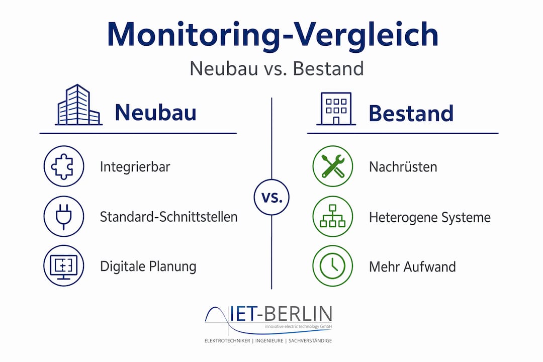 Infografik: Monitoring im Vergleich – Neubauten versus bestehende Gebäude