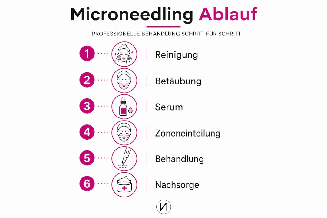 Der Step-by-Step Microneedling Prozess 3 Schritt-für-Schritt-Anleitung: So läuft eine Microneedling-Behandlung ab (als Infografik)
