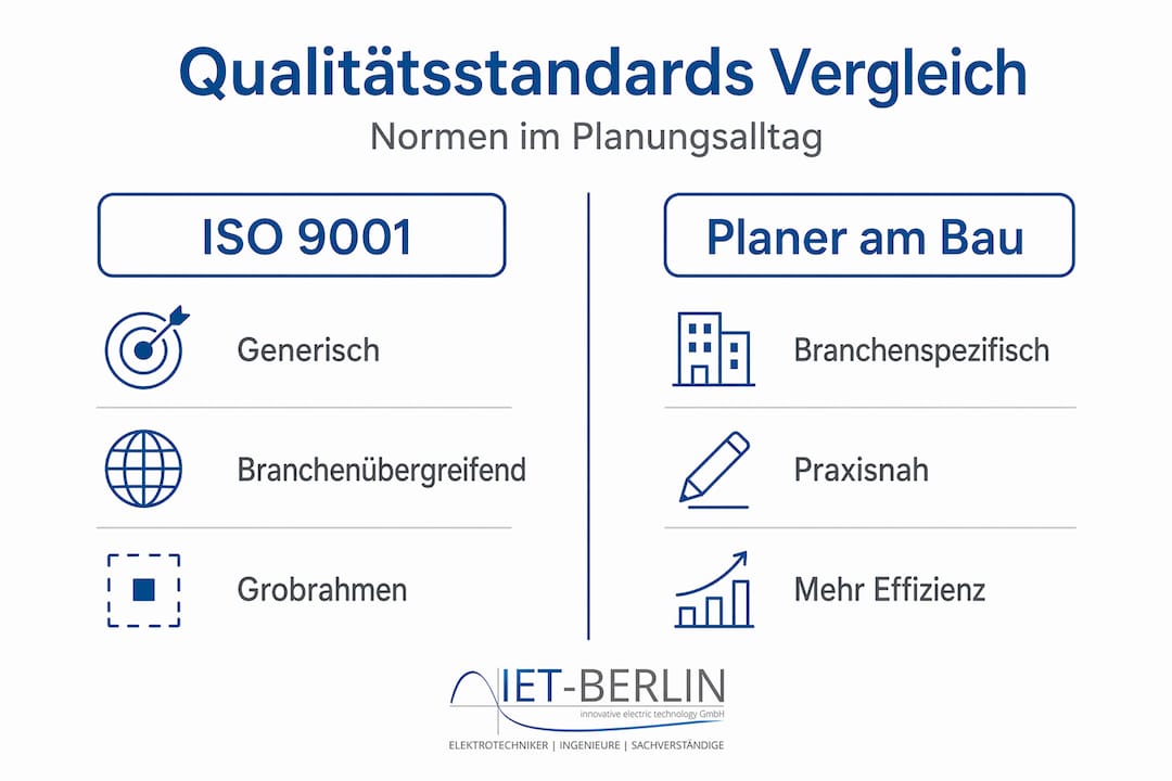 Übersichtsgrafik: Qualitätsstandards in der Bauplanung im direkten Vergleich