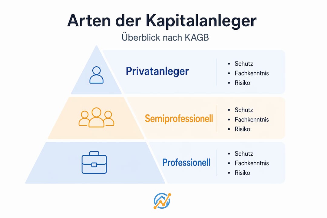 Diese Infografik veranschaulicht die verschiedenen Typen von Kapitalanlegern und zeigt ihre typische Rangordnung auf.
