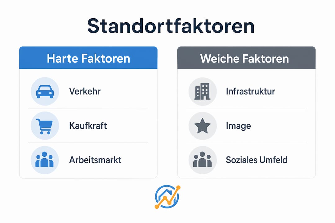 Übersicht: Gegenüberstellung von harten und weichen Standortfaktoren – kompakt in einer Infografik