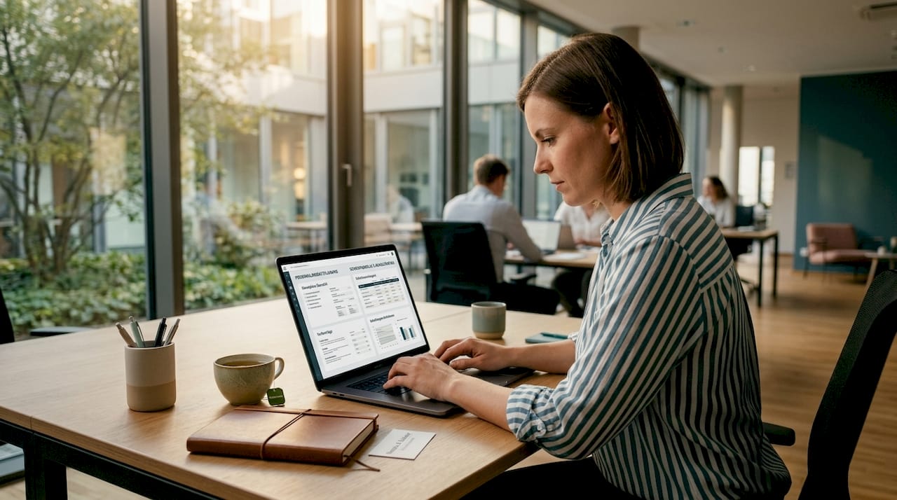 Mitarbeiter plant seine Schichtzeiten am Laptop