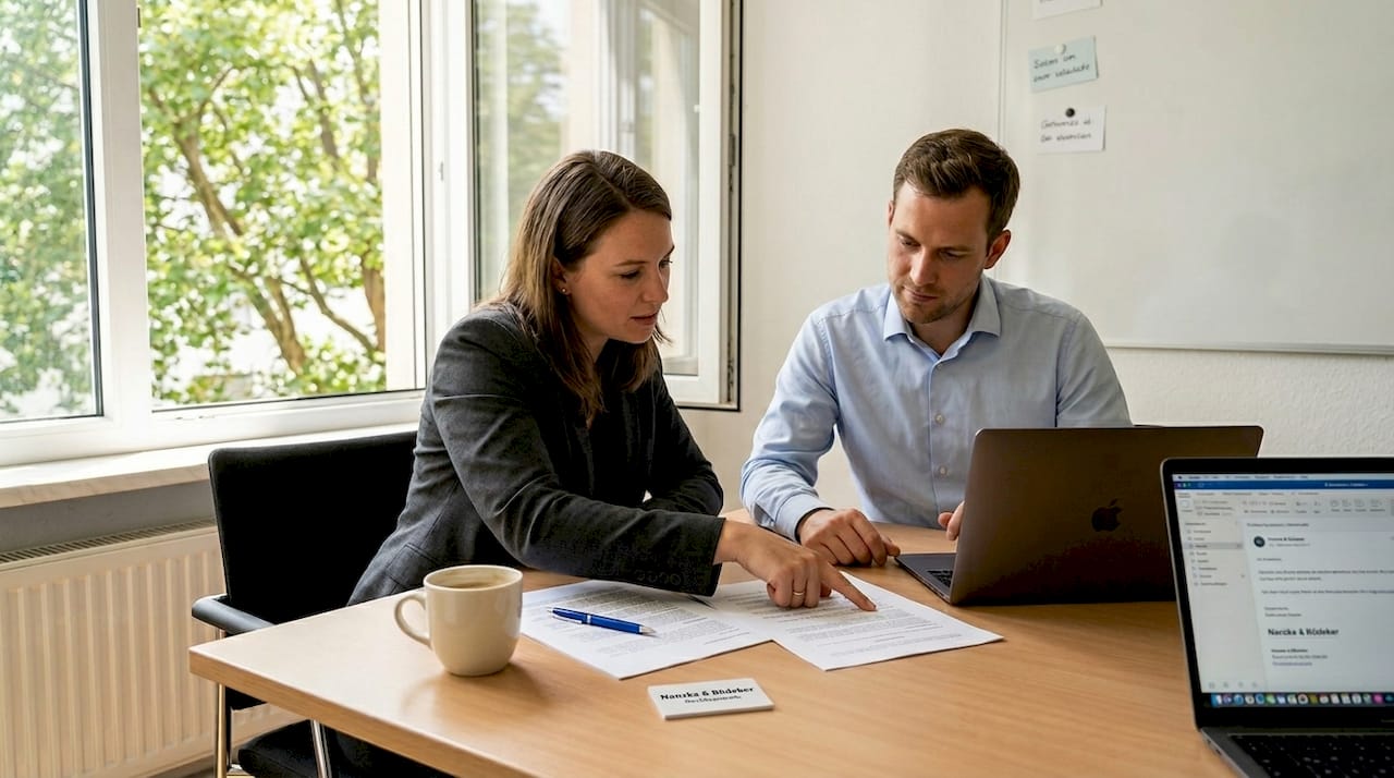 Geschäftsleute besprechen gemeinsam die Details eines Vertrags während einer Besprechung.