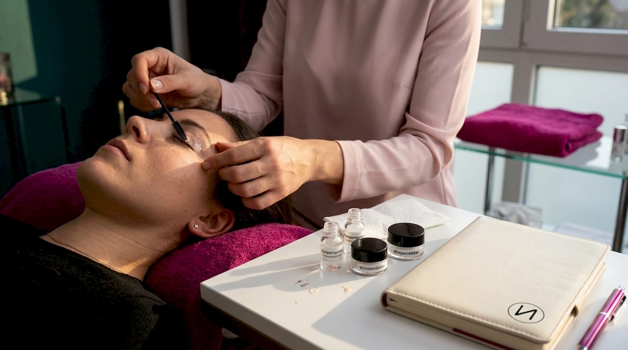 Nahaufnahme: Wie ein Wimpernprimer aufgetragen wird