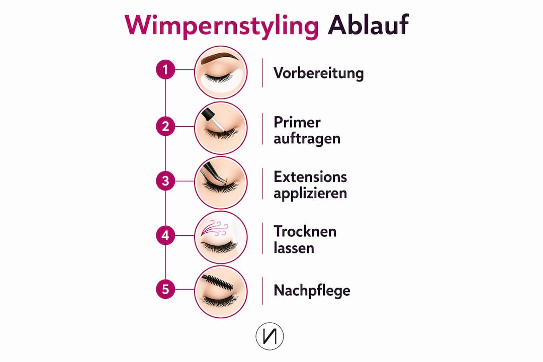 Grafik mit den einzelnen Schritten für ein perfektes Wimpernstyling