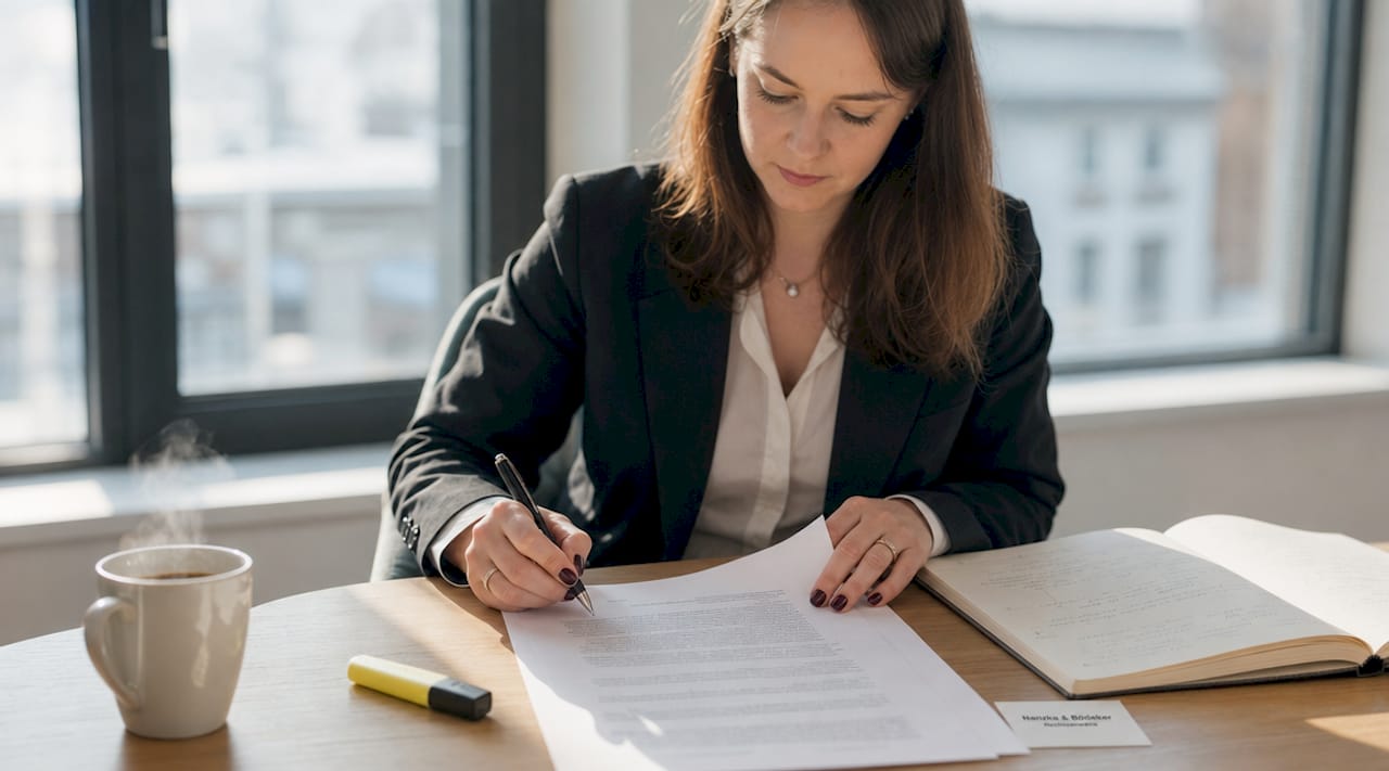 Zwei Hände halten und unterschreiben einen befristeten Arbeitsvertrag.