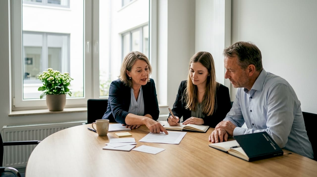 Das HR-Team tauscht sich über die Bewertung von Arbeitsleistungen aus.