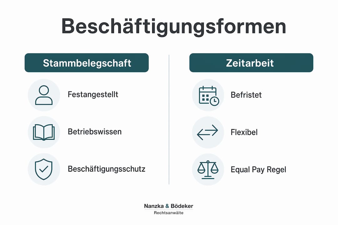 Grafische Gegenüberstellung von Festangestellten und Zeitarbeitskräften