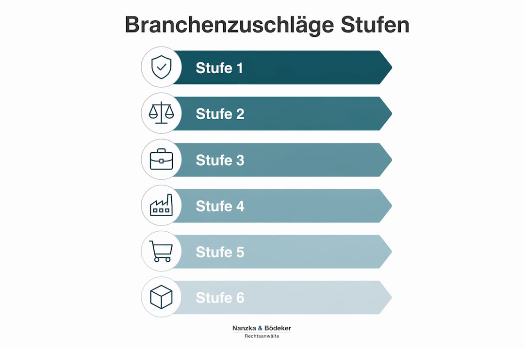 Grafische Übersicht: Die sechs Stufen des Branchenzuschlagsmodells auf einen Blick