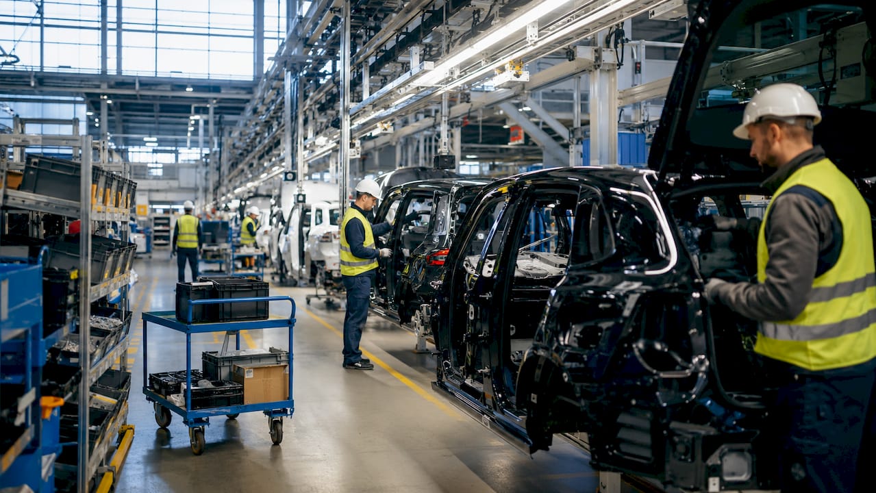 Fachkräfte in der Automobilproduktion im laufenden Betrieb