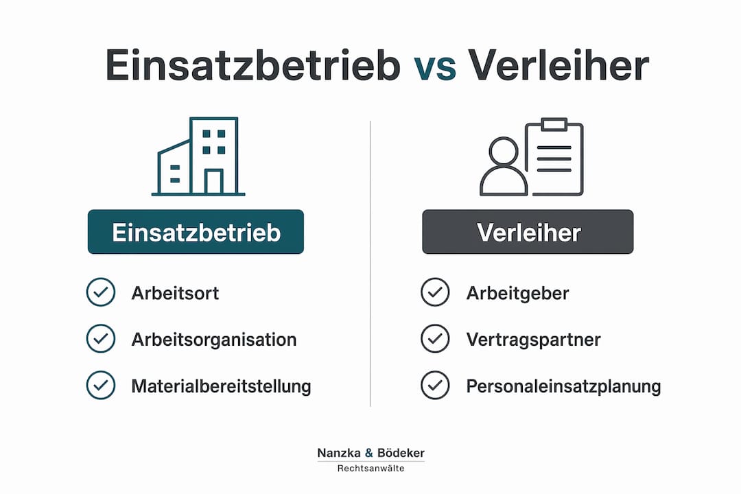Infografik: Gegenüberstellung Einsatzunternehmen vs. Personaldienstleister