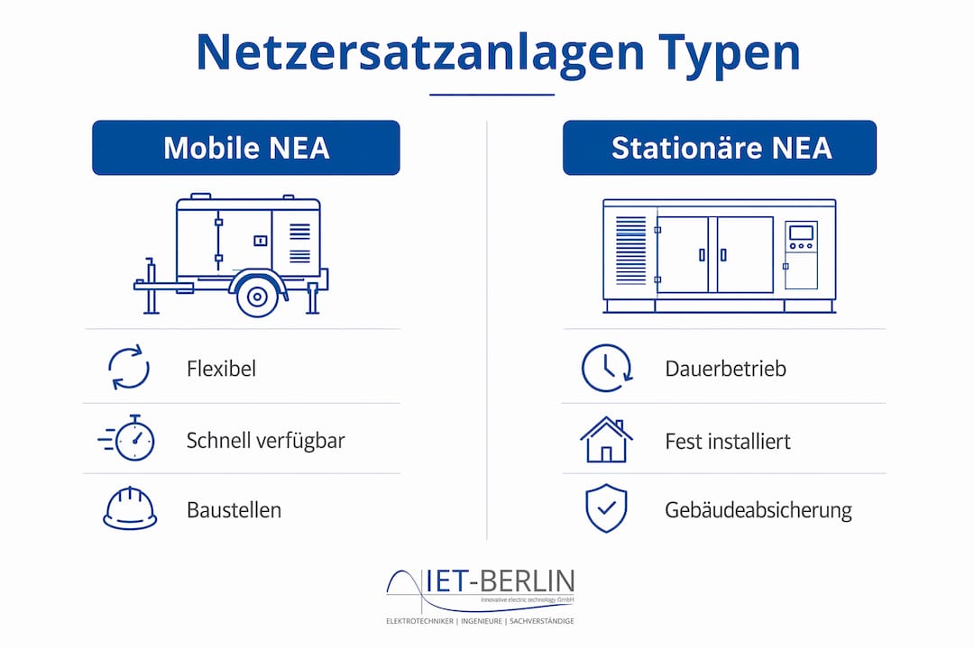 Infografik: Die wichtigsten Arten von Netzersatzanlagen im Überblick