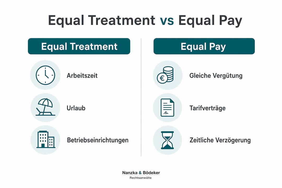 Infografik: Gegenüberstellung von Gleichbehandlung und gleicher Bezahlung