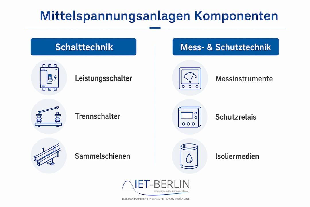 Übersichtsgrafik: Die wichtigsten Bauteile von Mittelspannungsanlagen im Vergleich – zwei Kategorien im Fokus