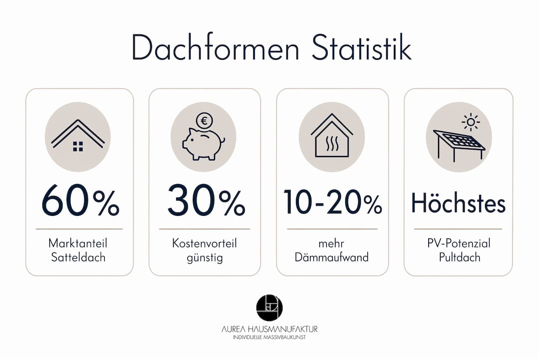 Infografik: Welche Dachformen sind am effizientesten? Statistische Auswertung im Überblick.