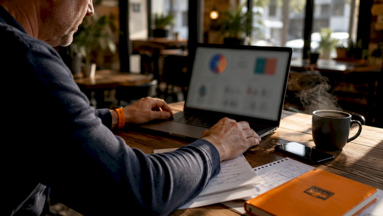 Mit den Händen wird ein digitales Analyse-Dashboard gesteuert.