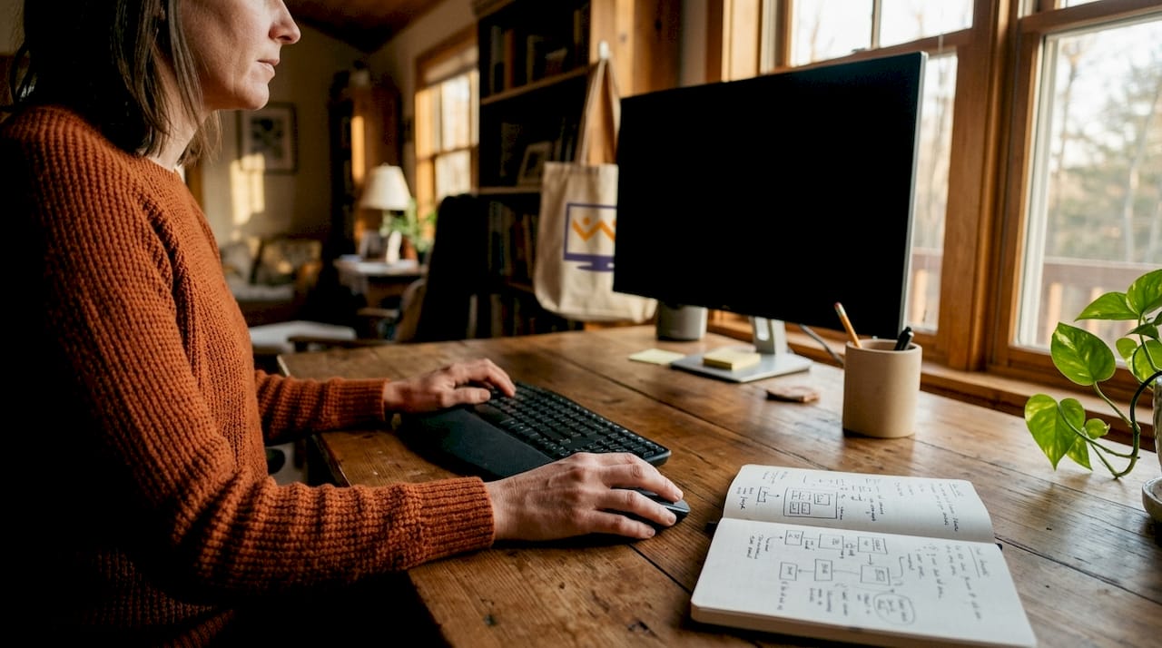 Detailaufnahme: Hände arbeiten konzentriert an einer Datenanalyse-Software
