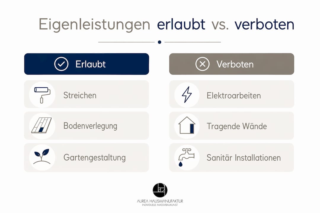 Infografik: Welche Eigenleistungen sind beim Hausbau erlaubt – und wo sind die Grenzen?