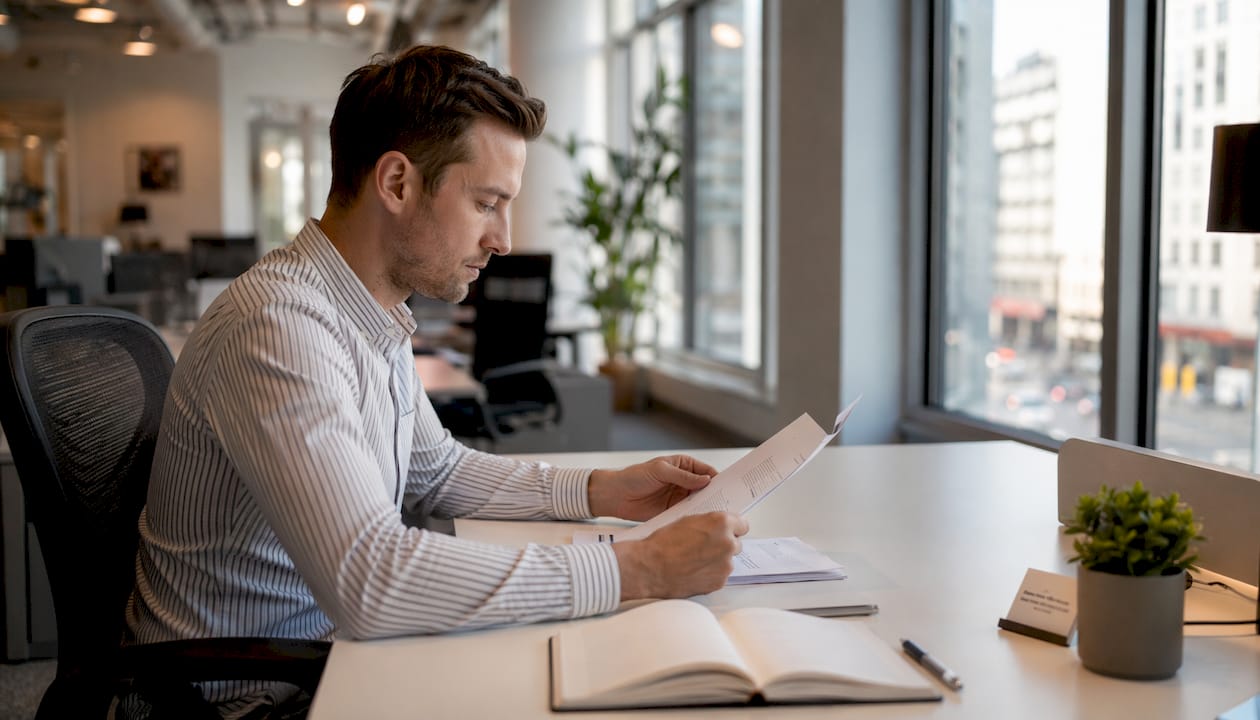 Eine HR-Fachkraft prüft die Unterlagen zur Arbeitgebergenehmigung.