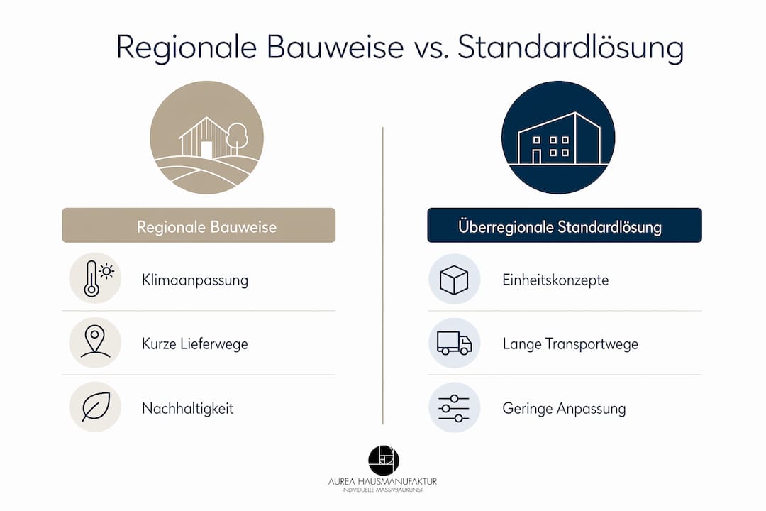 Infografik: Regionale Baukonzepte im Vergleich zur Standardbauweise