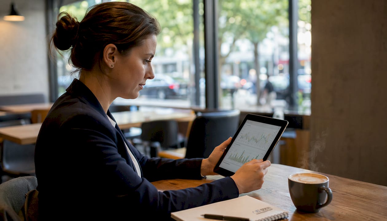 Ein Servicetechniker prüft und vergleicht die aktuellen Verbrauchswerte direkt auf seinem Tablet.