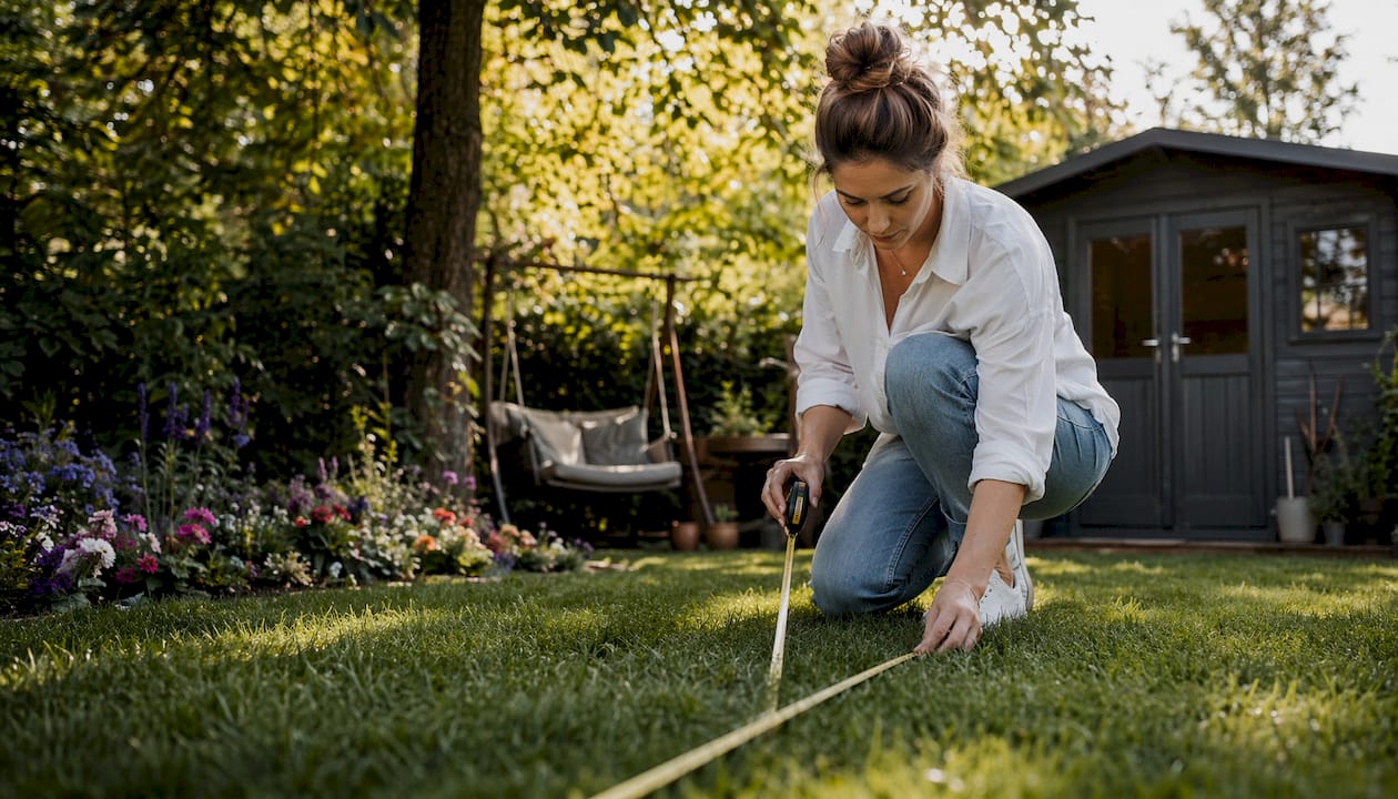 Eine Frau vermisst die Gartenfläche bei ihrem Neubau.
